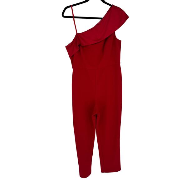 Adrianna Papell One-Shoulder Jumpsuit Red Satin Accent Cocktail Party Formal 12 - Picture 3 of 10